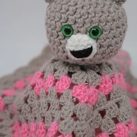 Crochet Teddy Bear Safety Blanket - Multiple Colors  - Gray and Pink