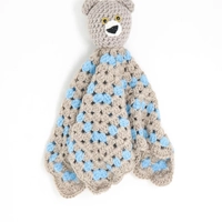 Crochet Teddy Bear Safety Blanket - Multiple Colors  - Gray and Pink