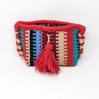Striped And Tasseled Bath Essentials Pouch - Red