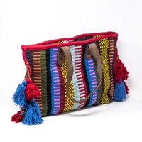 Hand Woven Tasseled Tote Bag with Leather Strap