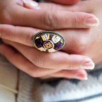 Embroidered Ring: Purple and Yellow - Diamond Shaped