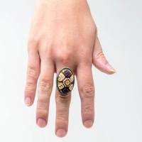 Embroidered Ring: Purple and Yellow - Diamond Shaped