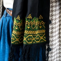Embroidered Scarf: Black with Yellow and Green Accents
