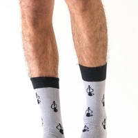 Grey and Black Cotton Socks with Embroidered Shisha Patterns