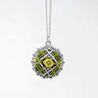 Embroidered Pendant Necklace: Yellow and Blue