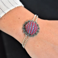Embroidered Floral Bracelet - Blue and Red