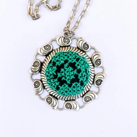 Round Embroidered Mint Green Necklace