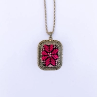 Rectangular Embroidered Fuchsia Necklace
