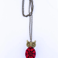 Brown Gold Owl Embroidered Necklace