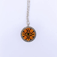 Round Embroidered Orange Necklace