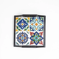 Small Serving Tray with Hand-painted Ceramics in Blue