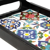 Small Serving Tray with Handpainted Ceramics (Dark Wood)