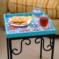 Large Tray with Handpainted Ceramics (Light Blue with assorted designs)