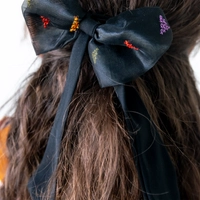 Black Hair Tie with Embroidery