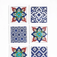 Handpainted Ceramic Coasters, set of 6 with holder (White with assorted designs)