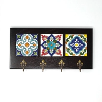 Decorative Key Hanger with Handpainted Ceramics (Dark Wood)