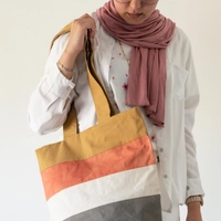 Striped Cloth Bag: Brown, Grey and Pink
