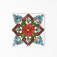Decorative Ceramic Tile - Floral Design in Red & Brown