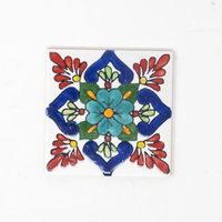 Decorative Ceramic Tile - Floral Design in Red & Blue