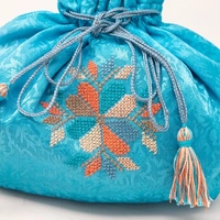 Large Floral Embroidered Coin Pouch - Multiple Colors - Turquoise