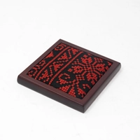 Embroidered Coaster Set With Holder - Red and black