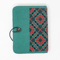 Turquoise Embroidered Notebook in Red and Black Stitches - Medium