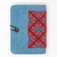Blue Embroidered Notebook in Red Stitches - Medium 
