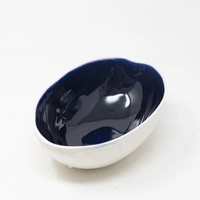 Small Ceramic Melon Shaped Bowl - Navy Blue and White
