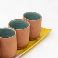 Ceramic Cup Set of Four with Tray 