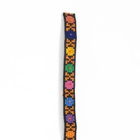 Black Floral Embroidery Bracelet - Orange Crossed Lines