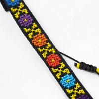 Black Multicolored Floral Embroidery Anklet - Yellow Crossed Lines