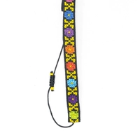Black Floral Embroidery Bracelet - Yellow Crossed Lines