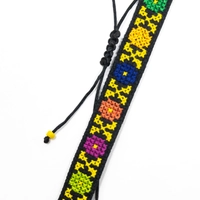 Floral Embroidery Necklace - Yellow Crossed Lines