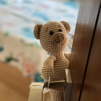Crochet Beige Teddy Bear Door Security Stopper For Knobs
