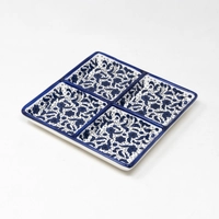 Square Floral Ceramic Plate Four Section - Multiple Colors - Blue