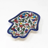 Fatima Hand Ceramic Plate with Hand-Painted Floral Patterns - Multiple Colors - Blue