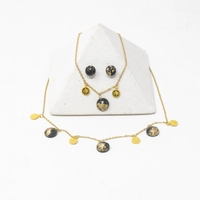 Italian Gold Plated Accessory Set with Black and Gold Concrete Charms