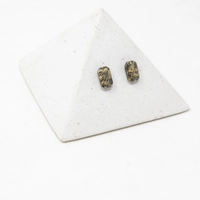 Rectangular Black and Gold Concrete Italian Gold Plated Earrings 