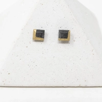 Square Black and Gold Concrete Italian Gold Plated Earrings 