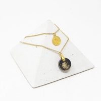 Round Black and Gold Concrete Italian Gold Plated Necklace
