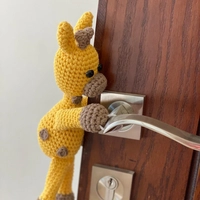 Crochet Yellow Giraffe Door Security Stopper for Knobs