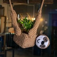Crochet Beige Monkey Plant Hanger