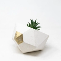 Geometric White and Gold Cement Plant Pot
