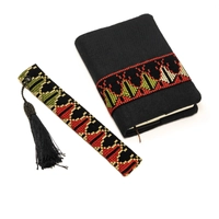Black Embroidered Notebook Cover with Bookmark in Multicolor Stitches
