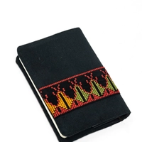 Black Embroidered Notebook Cover with Bookmark in Multicolor Stitches