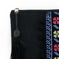 Black Bag with Floral Blue and Red Embroidery