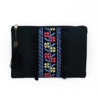 Black Bag with Floral Blue and Red Embroidery