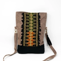 Crossbody Bag with Colorful Embroidery Patterns - Beige