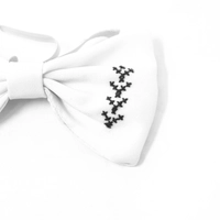White and Black Embroidered Bow Tie