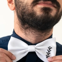 White and Black Embroidered Bow Tie